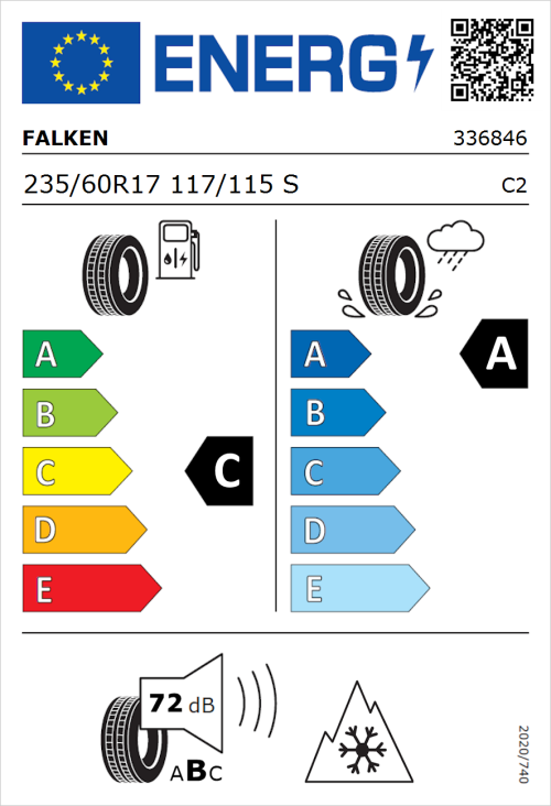 Tyre Label for Falken Linam VAN01 235/60R17 117/115S