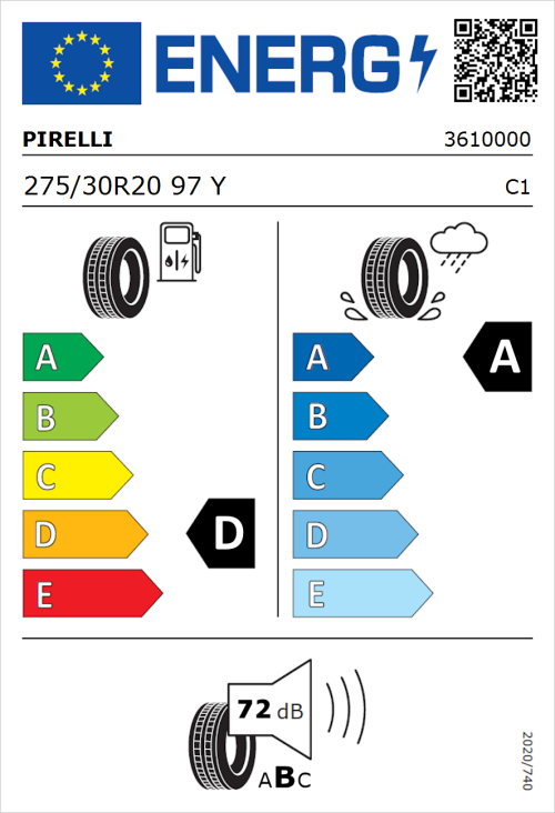 Tyre Label for Pirelli P Zero Corsa (PZC4) 275/30R20 97Y