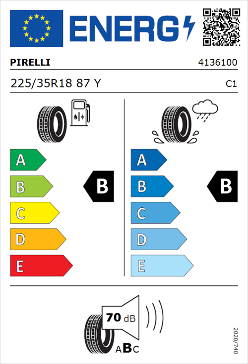 Tyre Label for Pirelli Powergy 225/35R18 87Y