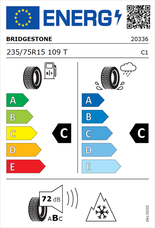 Tyre Label for Bridgestone Dueler A/T002 235/75R15 109T