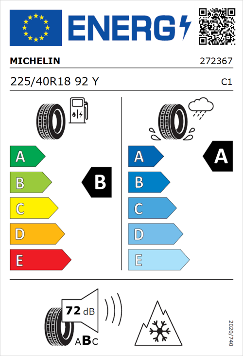 Tyre Label for Michelin CrossClimate 3 225/40R18 92Y