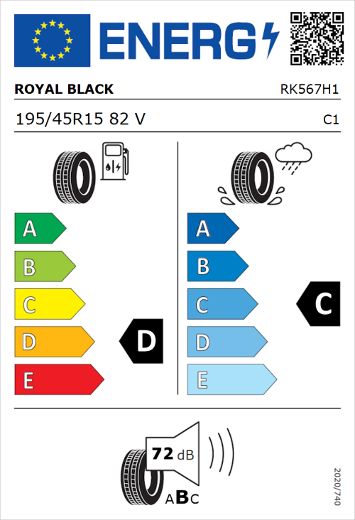 Tyre Label for Royal Black Performance 195/45R15 82V